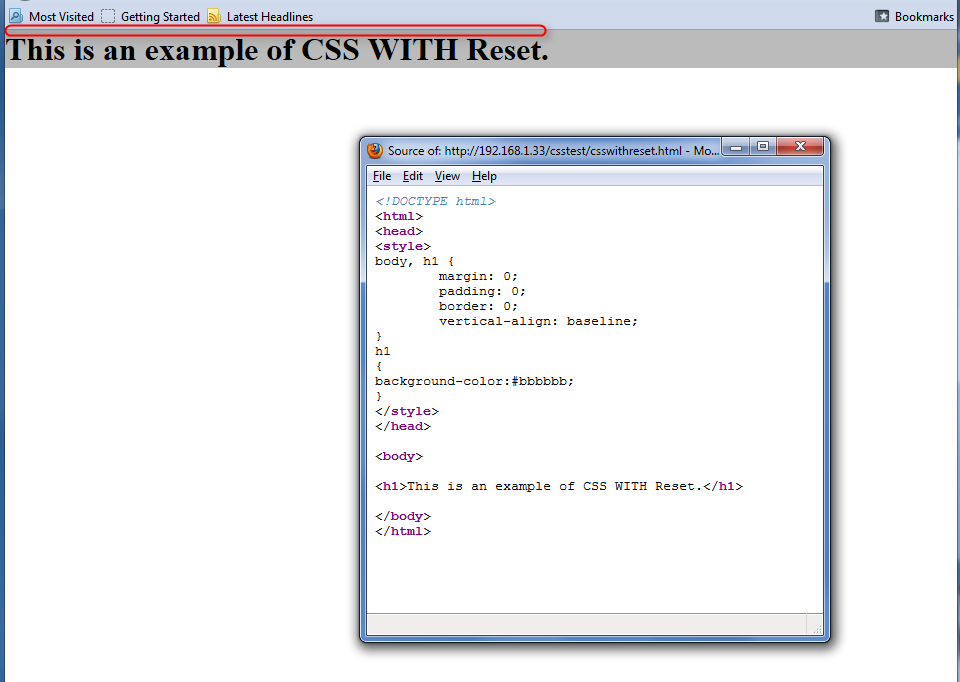 Example of CSS with Reset