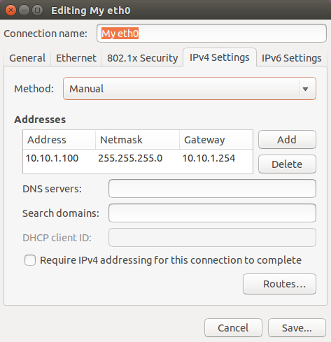 Ubuntu Edit Ethernet IPv4 Settings