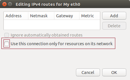 Ubuntu Edit Routes for an Ethernet interface